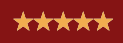 Five gold stars representing a five-star rating on a red background
